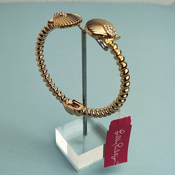 Lilly Pulitzer Hinged Bracelet Twist E Seashell Gold Tone Sparkling Pave Elegant - Picture 2 of 10